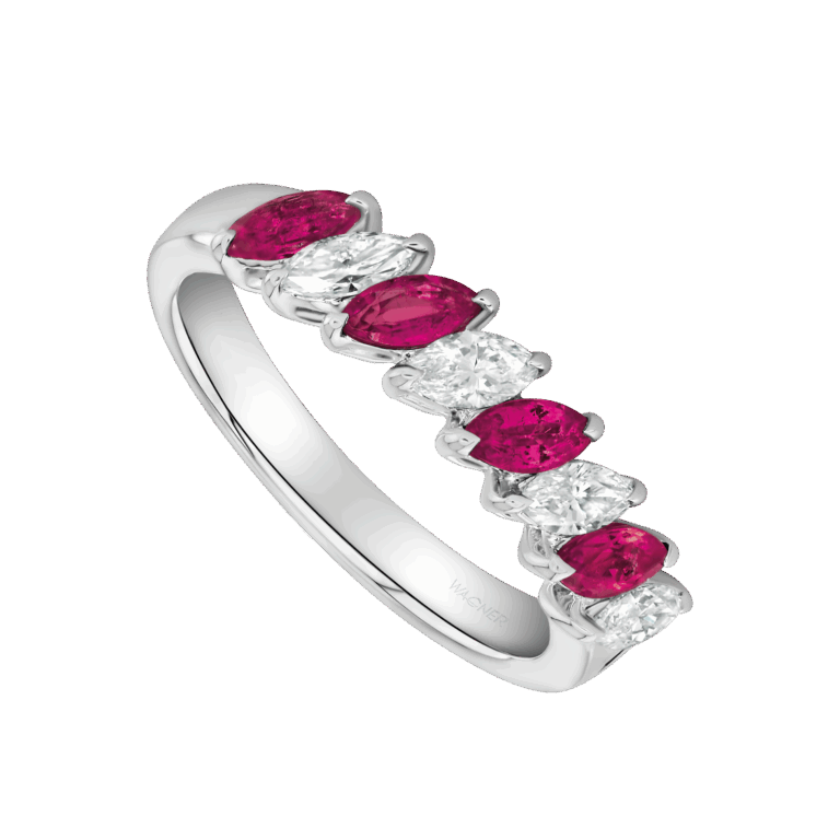 Signature Ring aus 18 Kt Weißgold mit Diamanten und Rubin