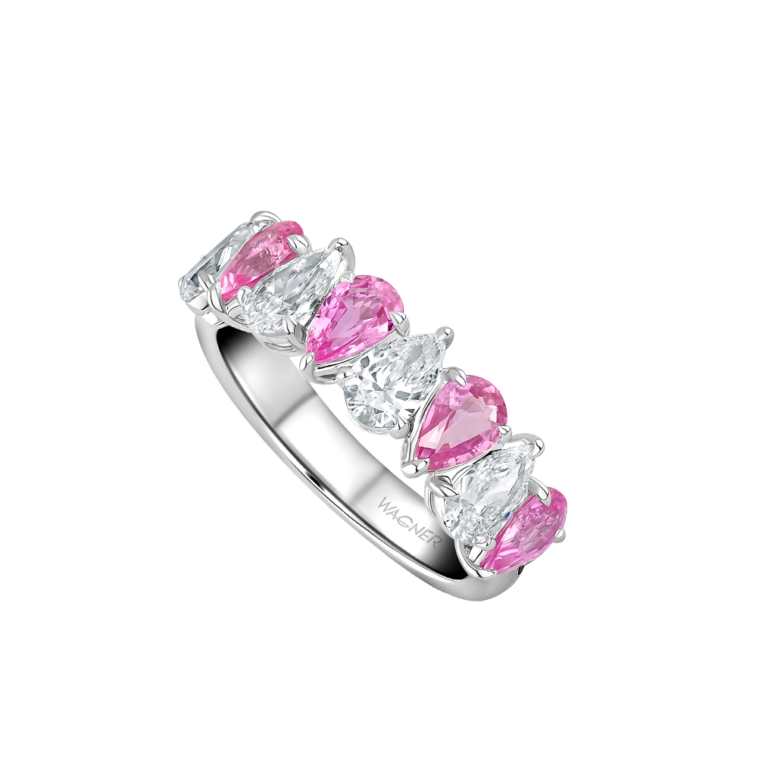 Signature Ring aus 18 Kt Weißgold mit Diamanten und pinkem Saphir