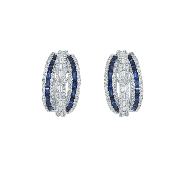 Signature Ohrschmuck aus 18 Kt Weißgold mit Diamanten und Saphir