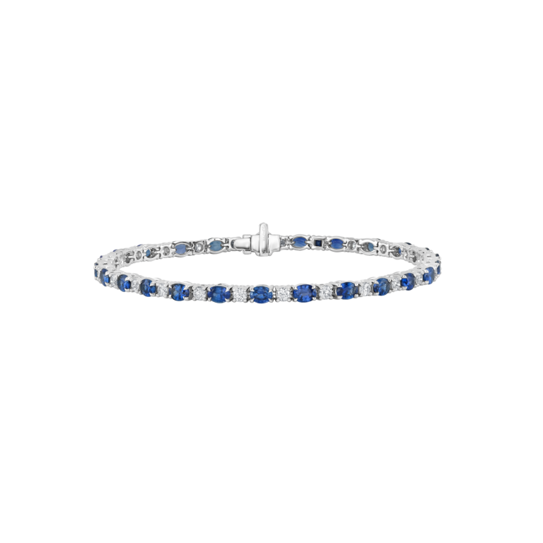 Signature Armband aus 18 Kt Weißgold mit Diamanten und blauem Saphir