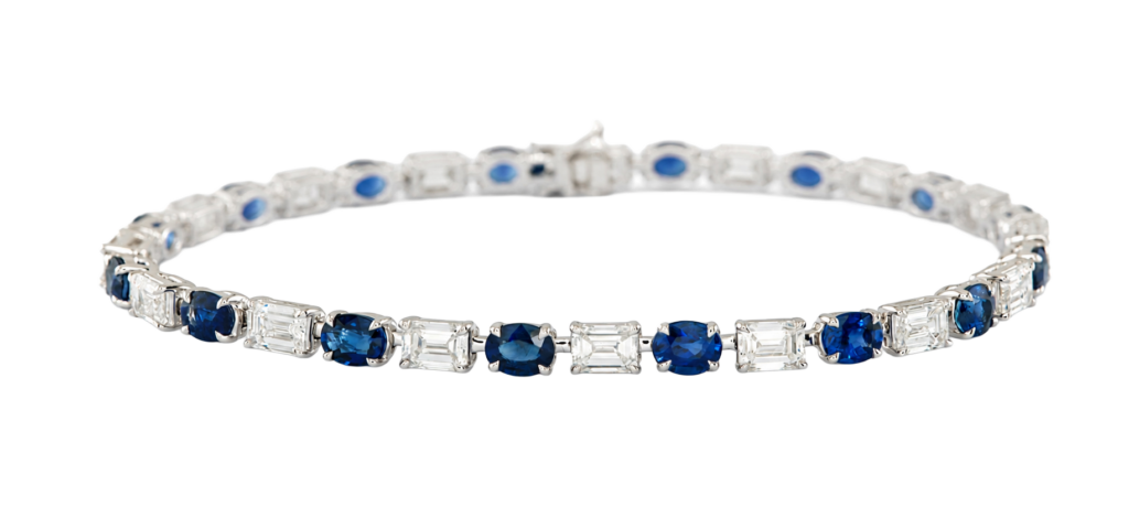 Signature Armband aus 18 Kt Weißgold mit Diamanten und blauem Saphir
