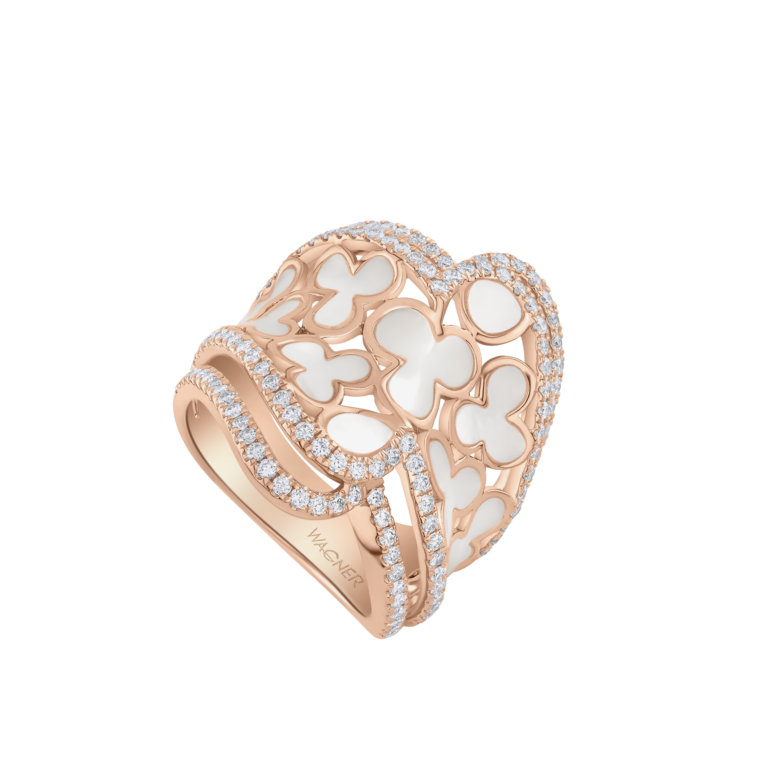 Seaside Ring aus 18 Kt Roségold mit Diamanten und Perlmutt