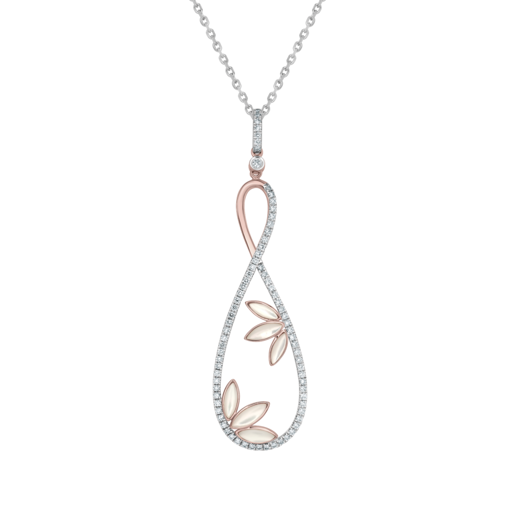 Seaside Anhänger mit Kette aus 18 Kt Roségold mit Diamanten und Perlmutt