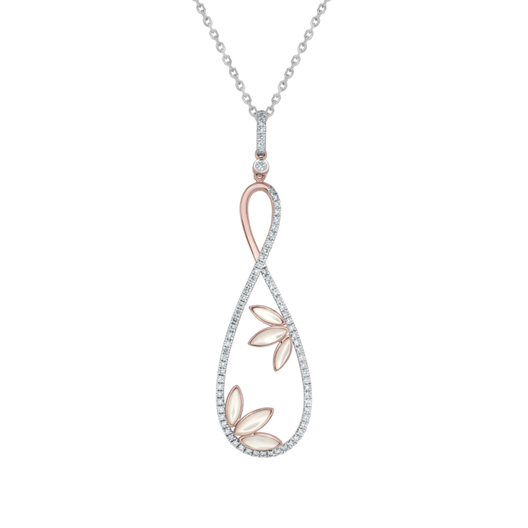 Seaside Anhänger mit Kette aus 18 Kt Roségold mit Diamanten und Perlmutt