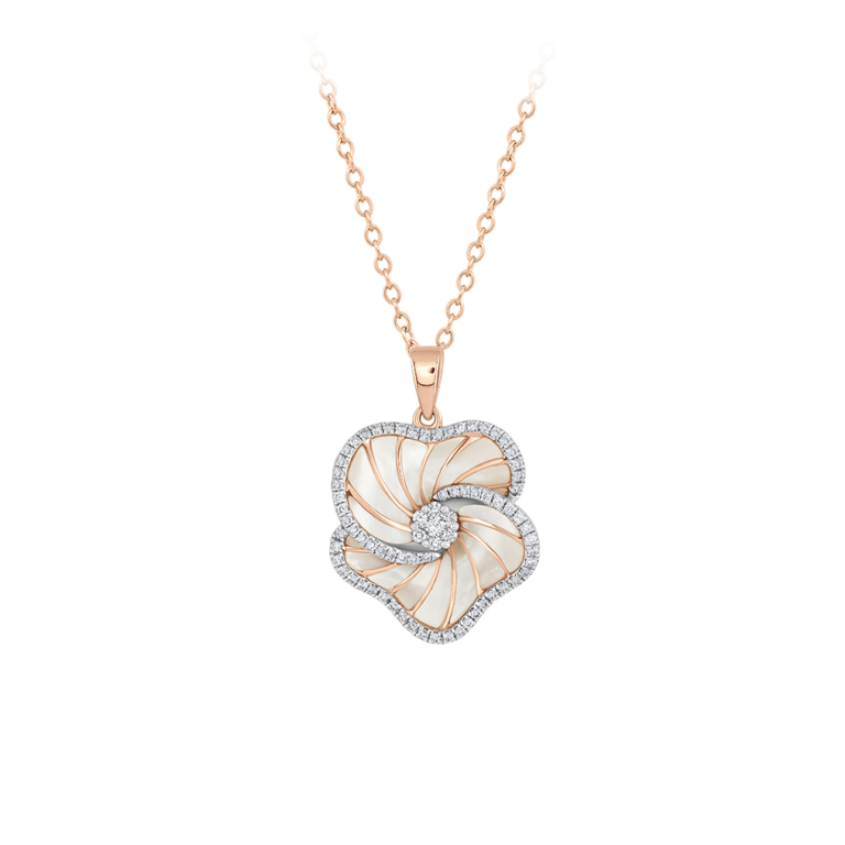 Seaside Anhänger mit Kette aus 18 Kt Roségold mit Diamanten und Perlmutt