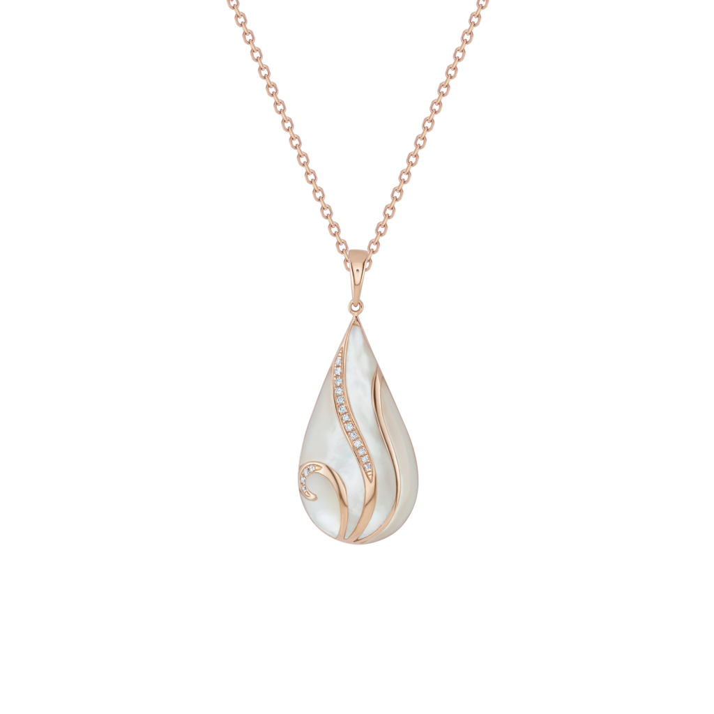 Seaside Anhänger mit Kette aus 18 Kt Roségold mit Diamanten und Perlmutt