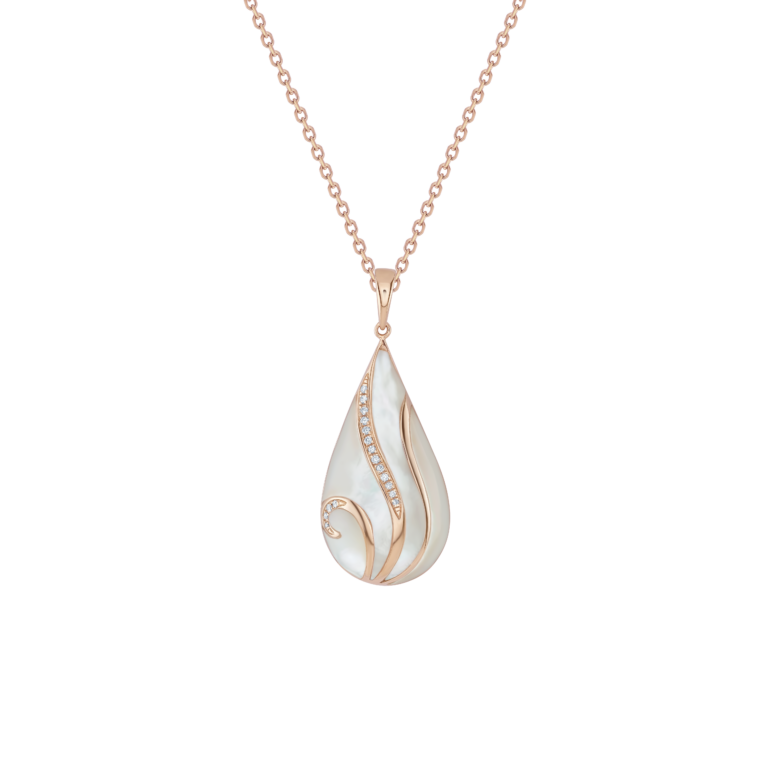 Seaside Anhänger mit Kette aus 18 Kt Roségold mit Diamanten und Perlmutt