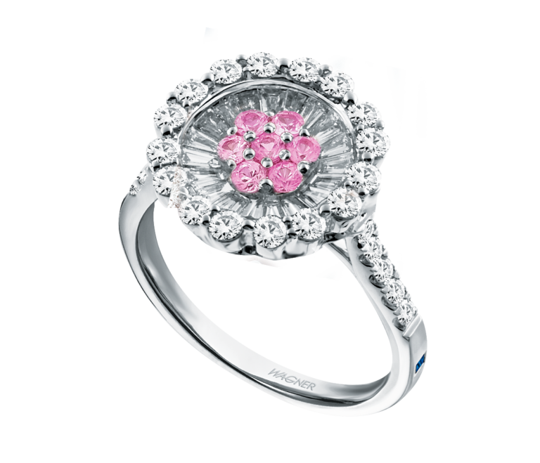 WAGNER_Bloom Collection_ring_18 kt white gold, 1.08 ct diamonds, pink sapphire_EUR 5590