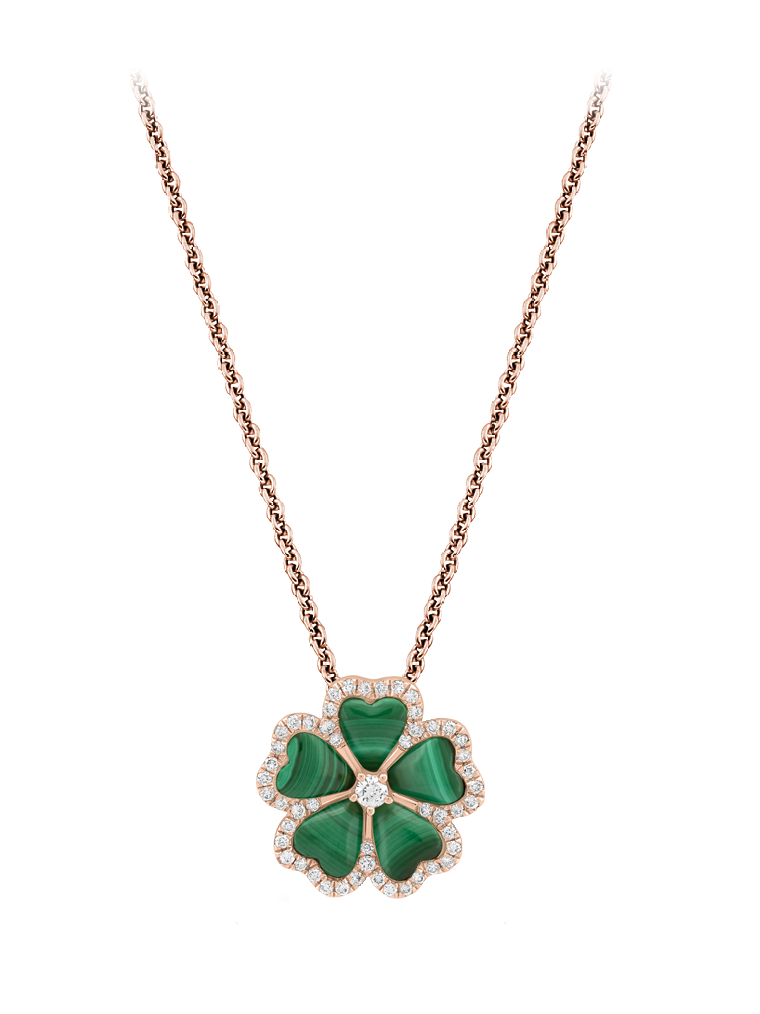 WAGNER_Flora Collection_Pendant with chain_18 kt rose gold, 0.25 ct diamonds, malachite_EUR 3280