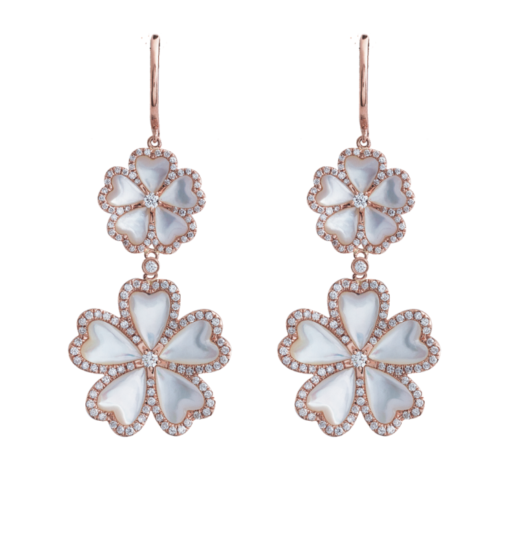 WAGNER_Flora Collection_earrings_18 kt rose gold, 1.66 ct diamonds, mother-of-pearl_EUR 12100