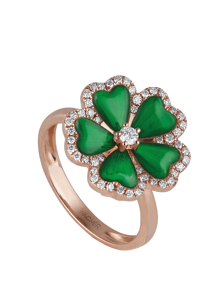 WAGNER_Flora Collection_ring_18 kt rose gold, 0.25 ct diamonds, malachite_EUR 2650