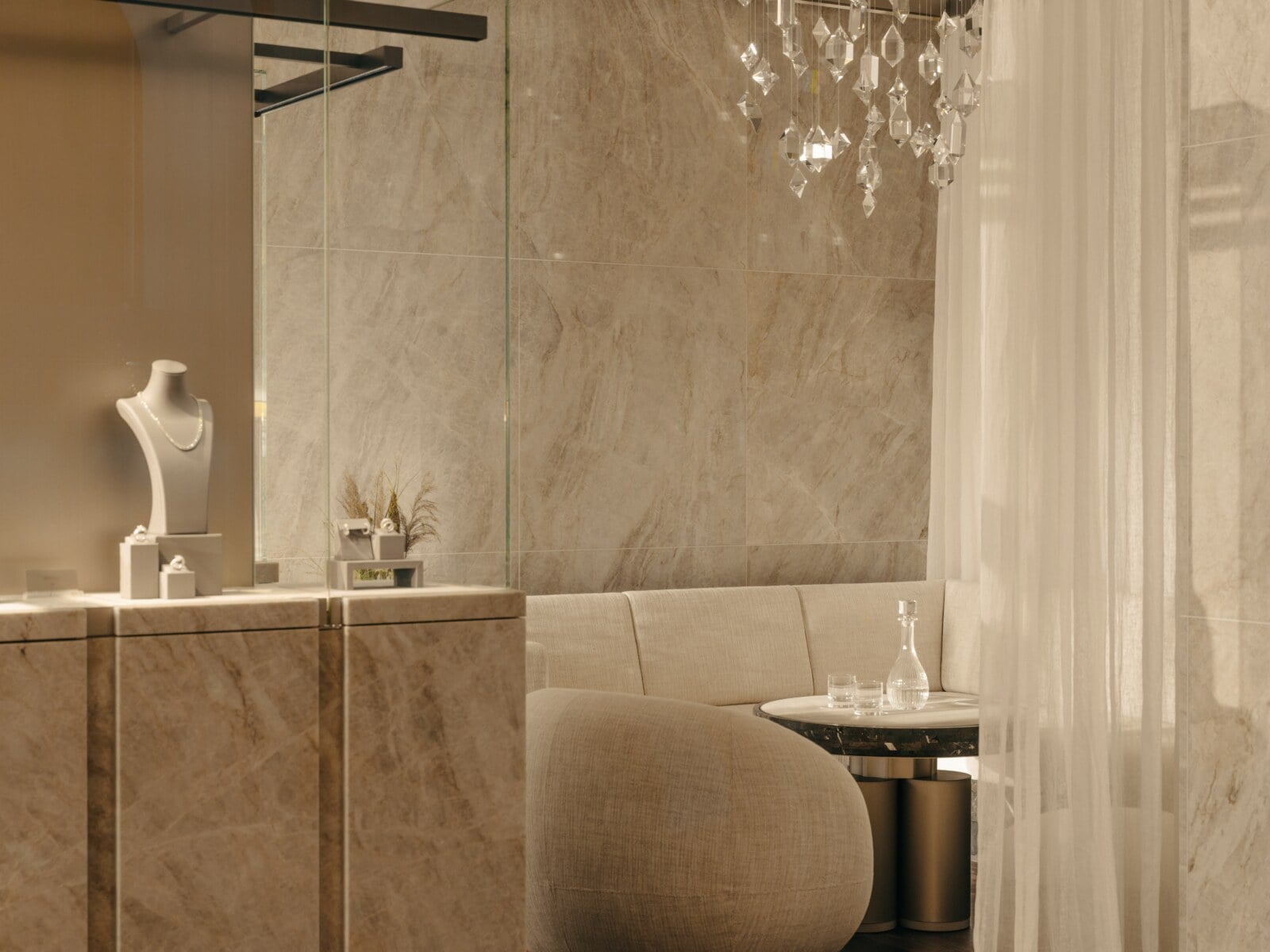 Consultation area at the Wagner Boutique Graben with Reflections of Light Luster